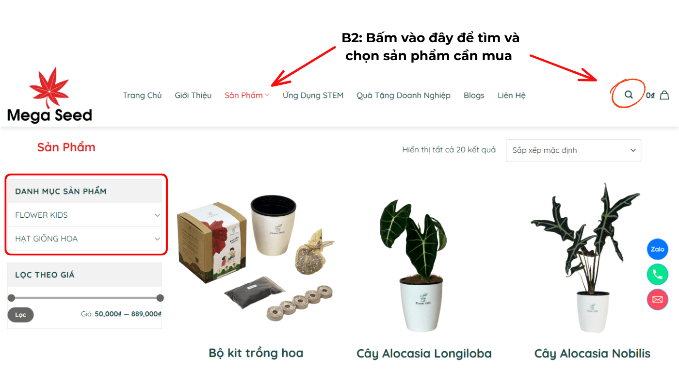 Bước 2: Tìm kiếm và chọn sản phẩm Quý khách muốn mua