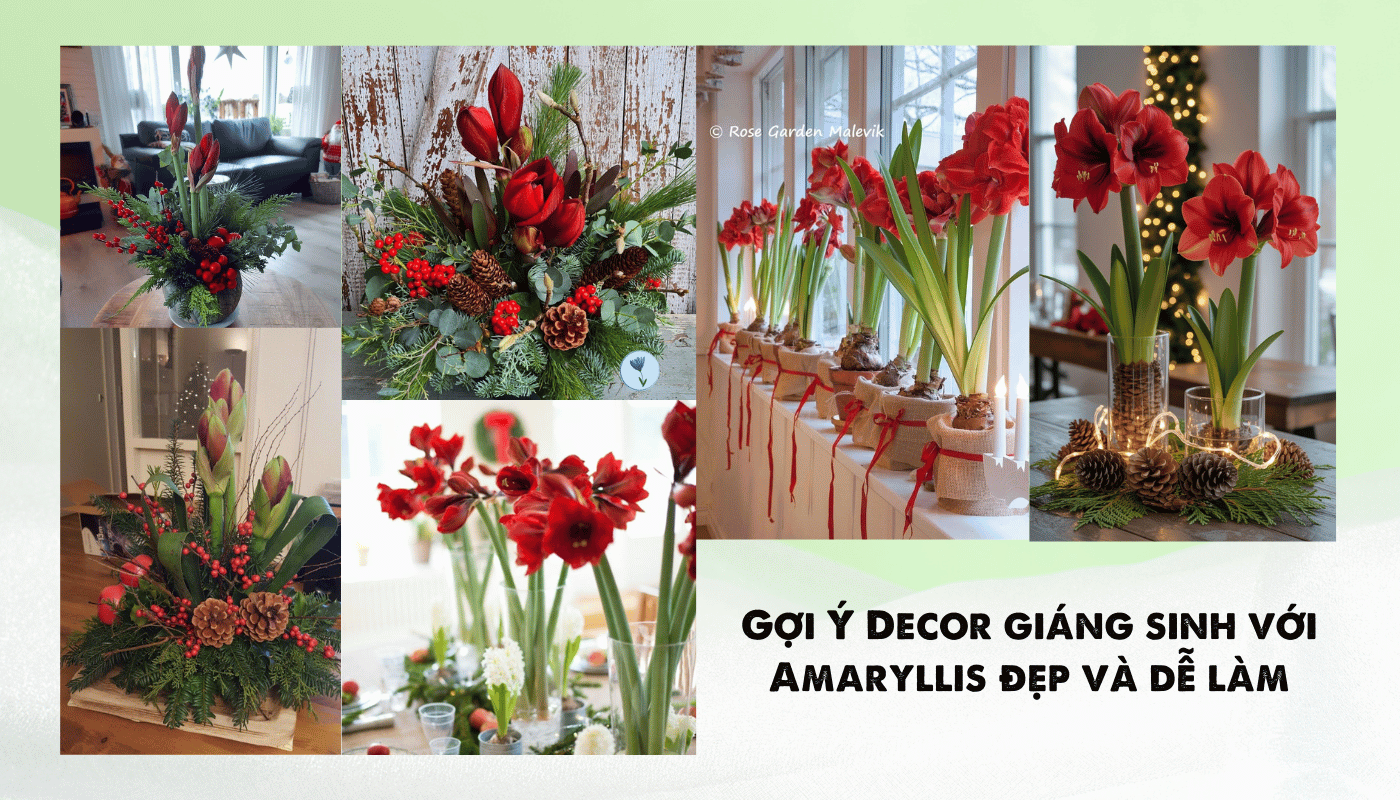 5 gợi ý decor giáng sinh với Amaryllis đẹp và dễ làm.